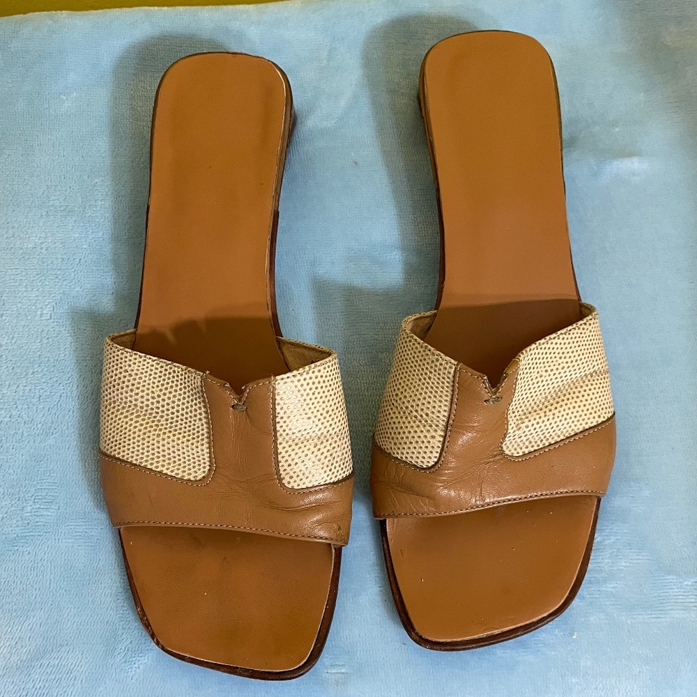 Vintage UNISA Genuine Leather Slide Sandals Mules – Size 8 – Made in Brazil
